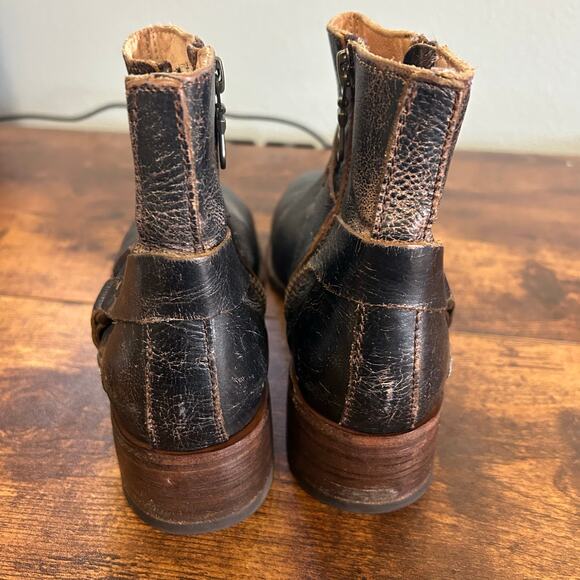 Bed Stu Boots Winslet Black Leather Ankle Boots 8.5 Vintage Distressed Zip - Picture 8 of 10